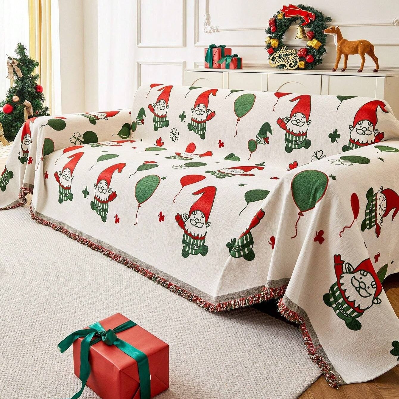 Christmas Gnome Sofa Cover Closeup