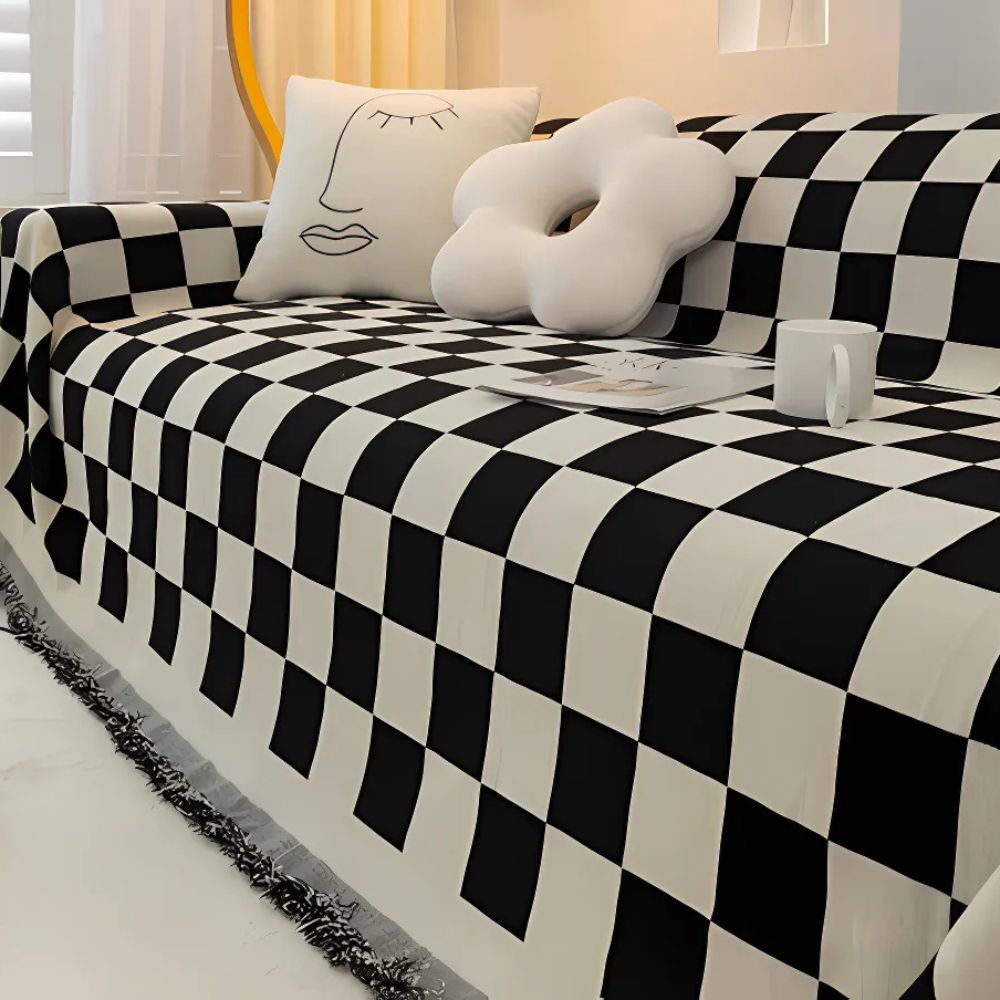 Checkerboard Microfibre Sofa Cover