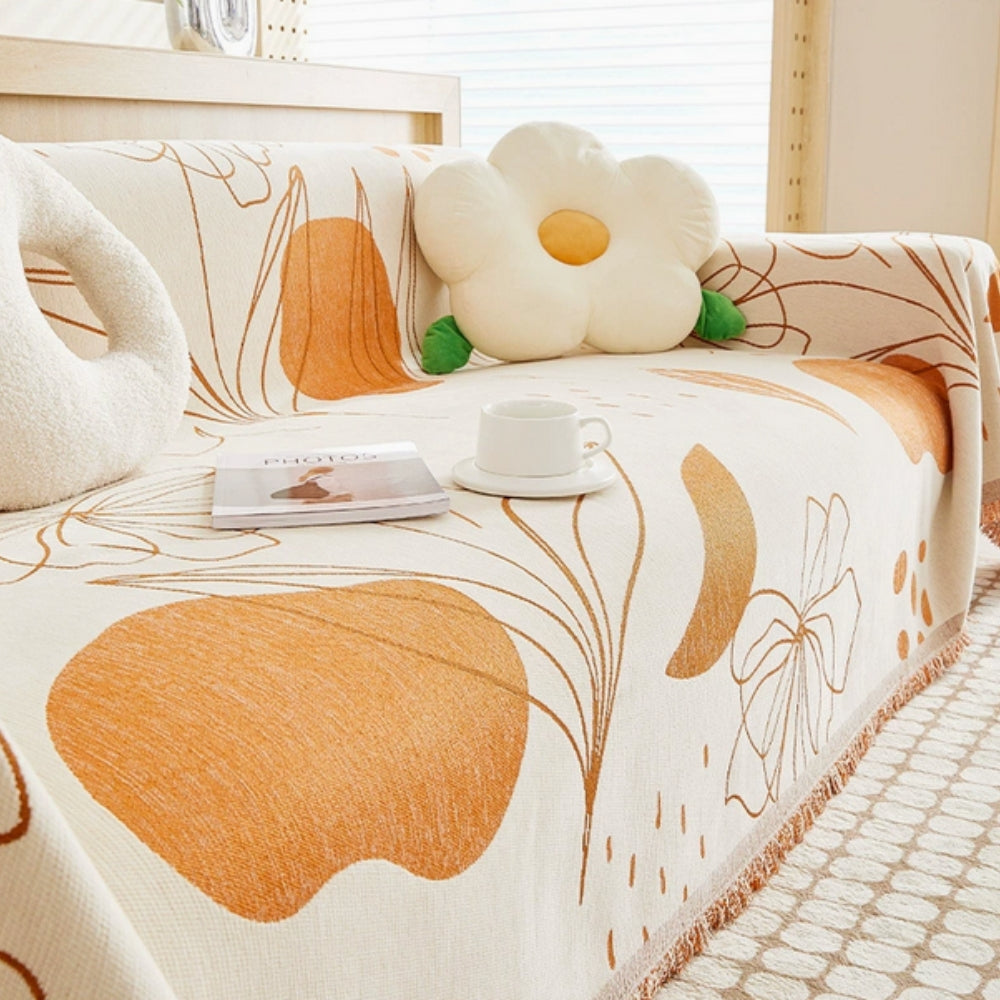Chenille Sofa Wrap Floral Design