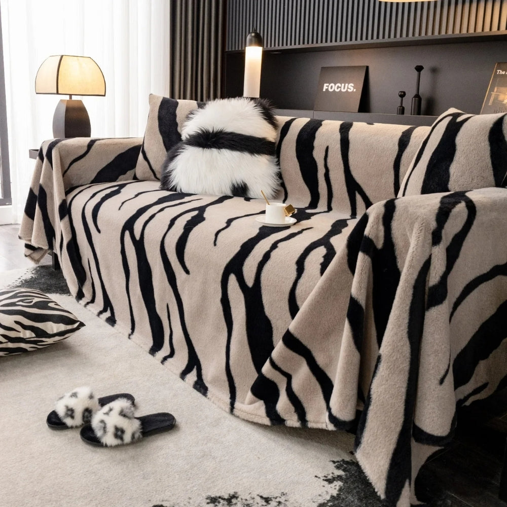 Zebra Print Fleece Sofa Cover Closeup