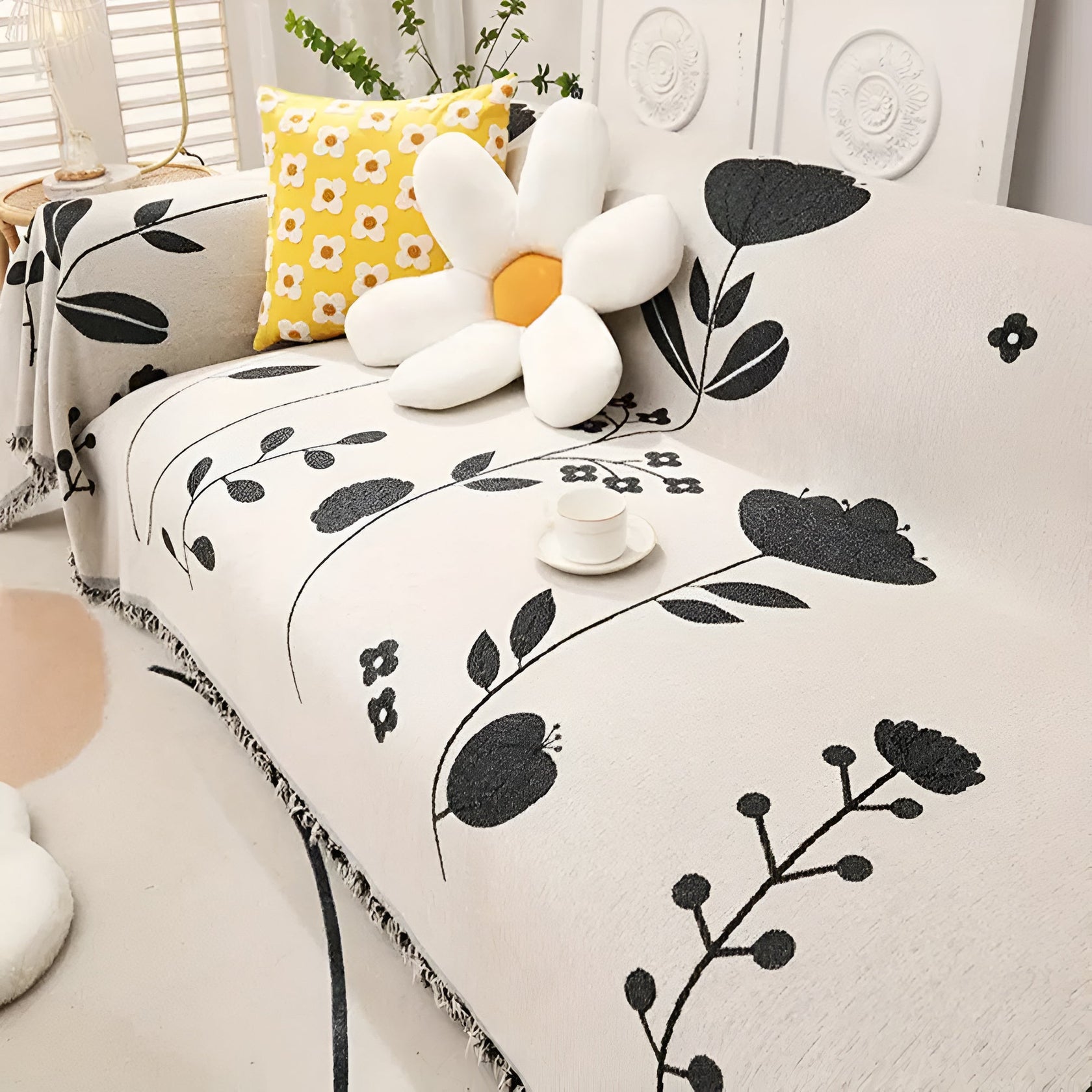 Reversible Floral Sofa Cover Closeup