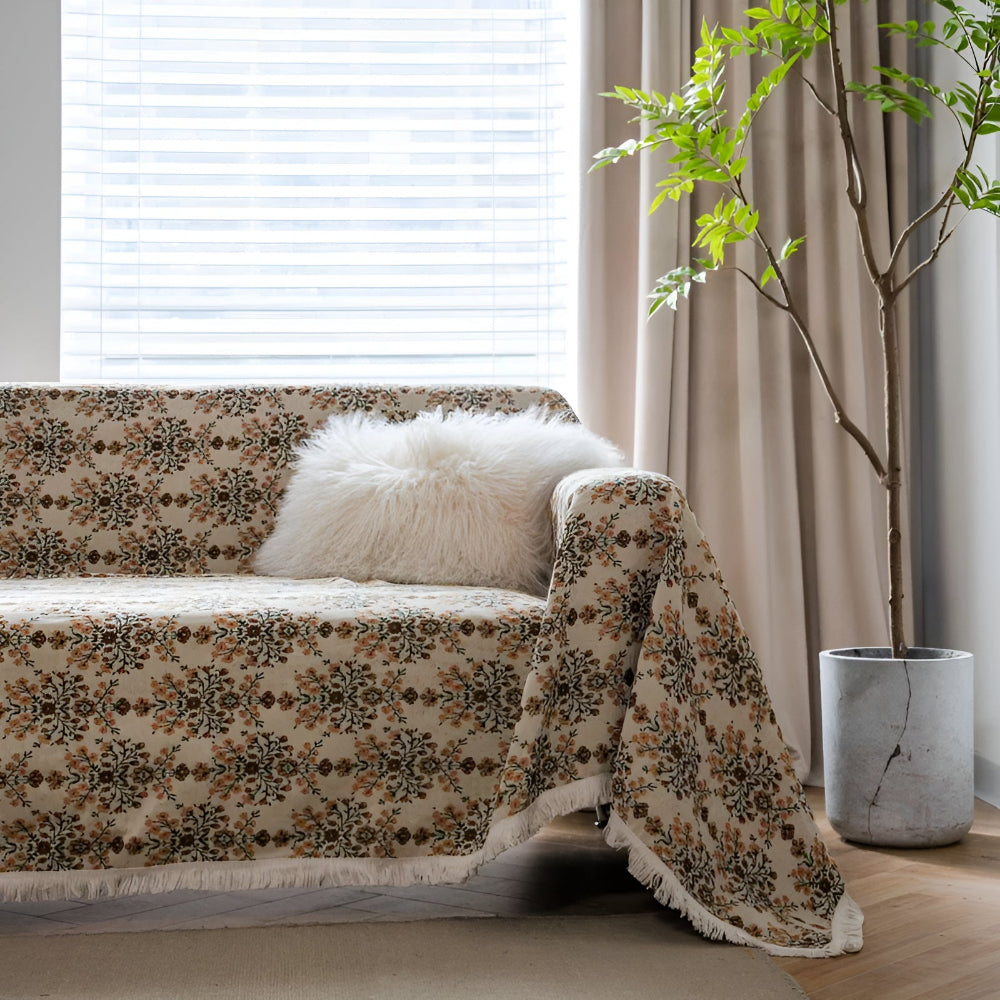 Plum Jacquard Sofa Cover Closeup