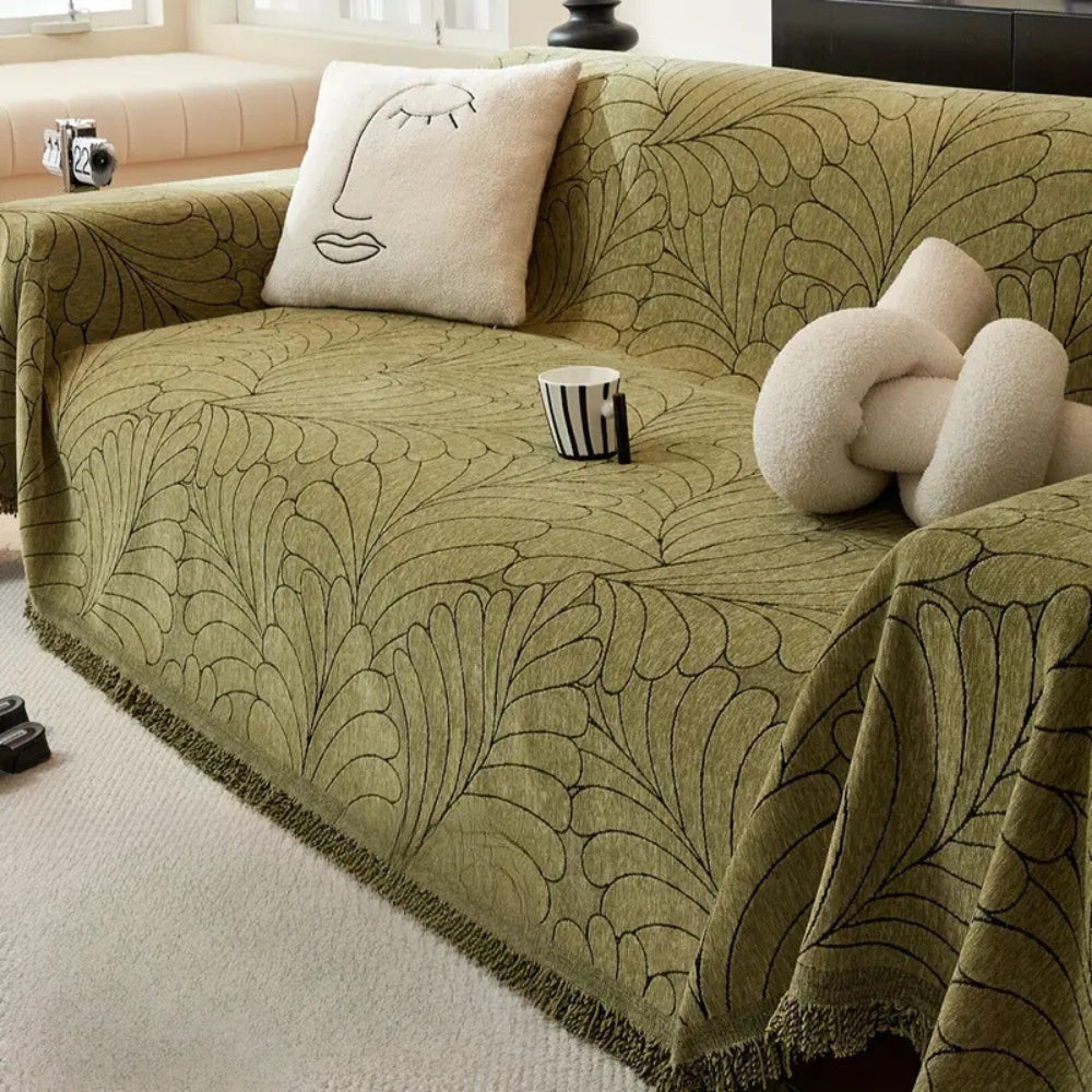 Reversible Jacquard Leaf Sofa Cover