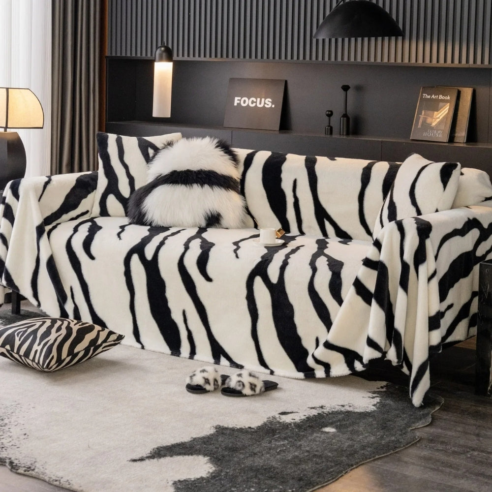 Zebra Print Fleece Sofa Cover