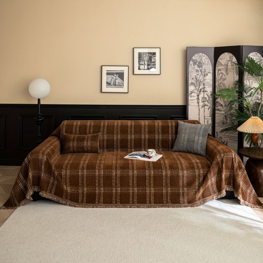 Plaid Sofa Cover Closeup