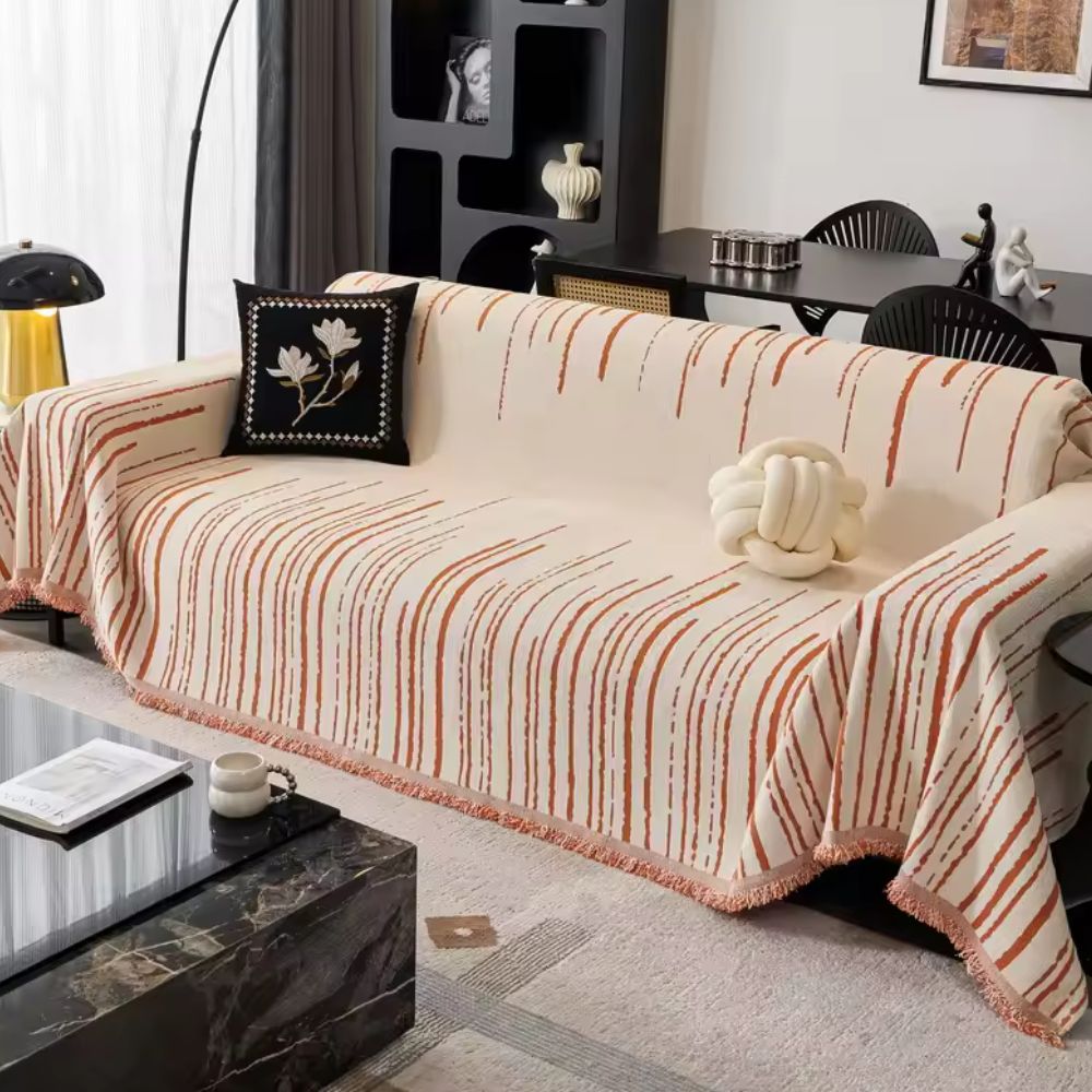 Chenille Sofa Cover Brushstroke Design