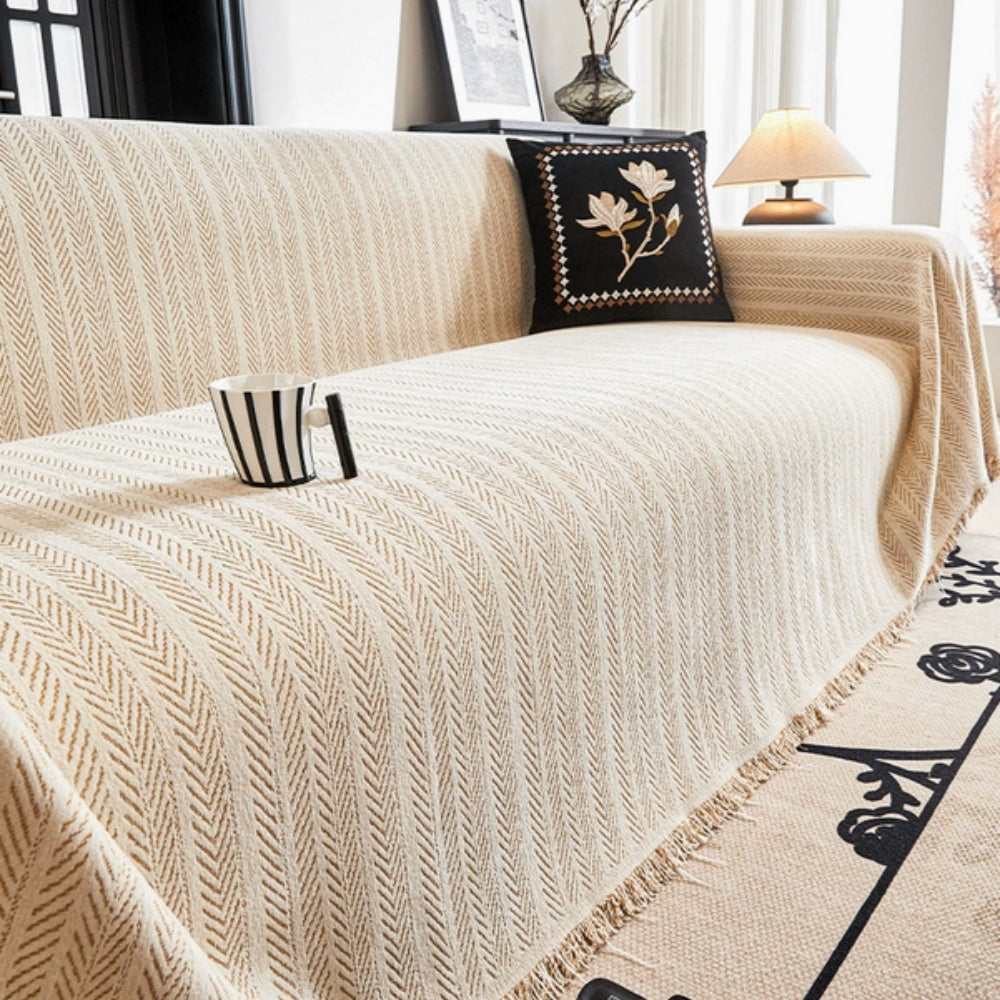 Herringbone Chenille Tassel Sofa Cover