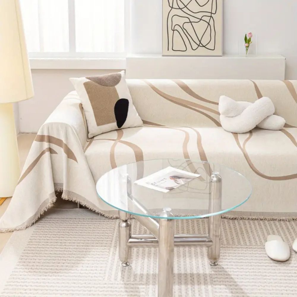 Chenille Sofa Cover with Wave Lines Design